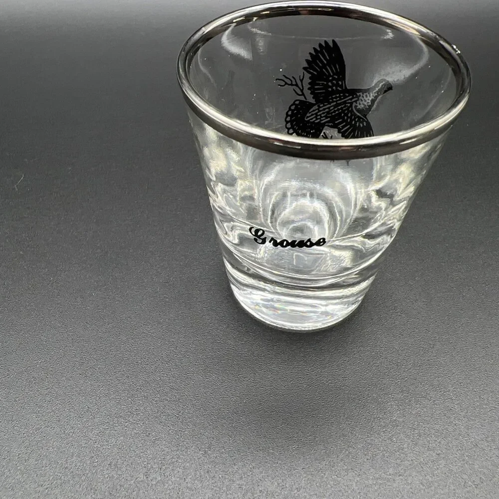 2 MCM wild bird Silver Trimmed shot glasses Goose Canadian Goose Vintage
